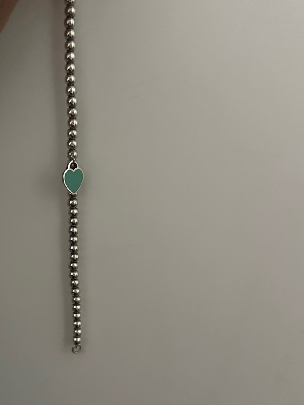 Tiffany & Co. Silver Beaded Bracelet with Teal Heart Charm